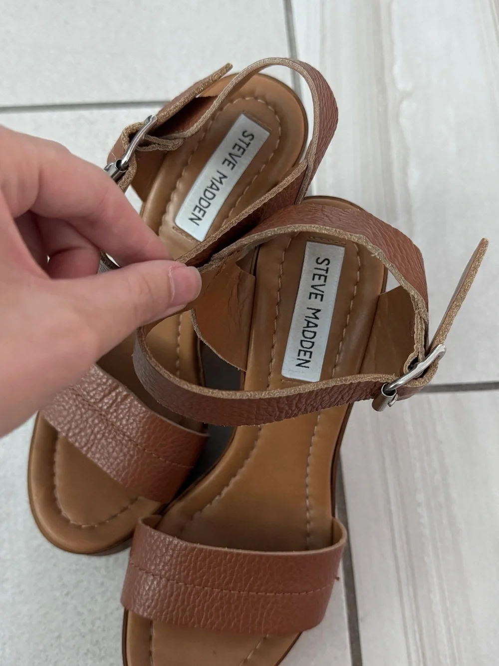 Steve Madden Brown Tan Platform Wedge Sandals with Ankle Strap